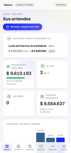 Modium Aedis en el teléfono — estado de un arriendo